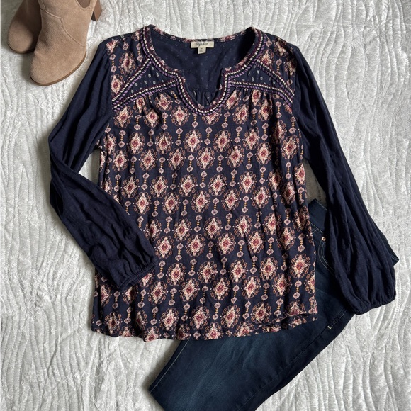 Style & Co. Tops - VGUC!💕Boho Navy Printed Long-Sleeve Women's Top